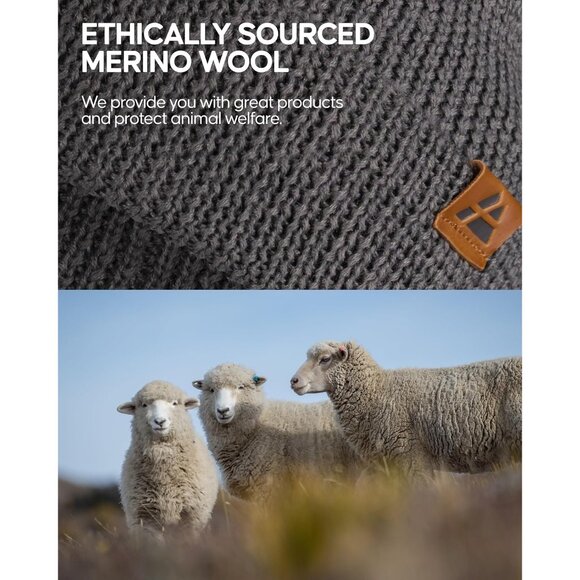 Men's Grey Merino Wool Fitted Stretch Beanie Stretchy Fisherman Beanie Cap - Picture 5 of 6